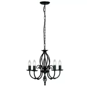 Image of 5 Bulb Chandelier LIght Artisan Knot Twist Detail Black LED E14 60W