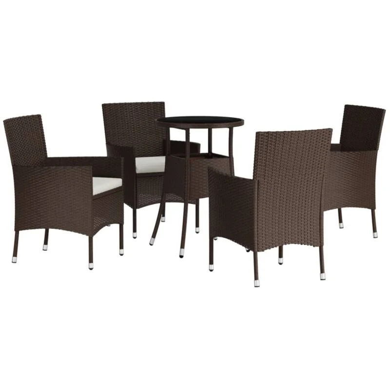 Image of VIDAXL 5 Piece Garden Bistro Set with Cushions Brown Poly Rattan Vidaxl 8720845859671