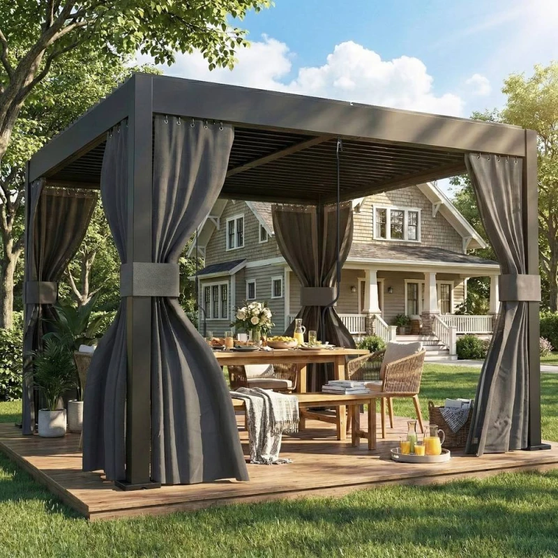 Image of OUTSUNNY 3 x 3m Louvered Pergola with Metal Louvred Roof, Aluminium Frame in Dark Grey Size: 3m x 3m Dark Grey Unisex 3m x 3m