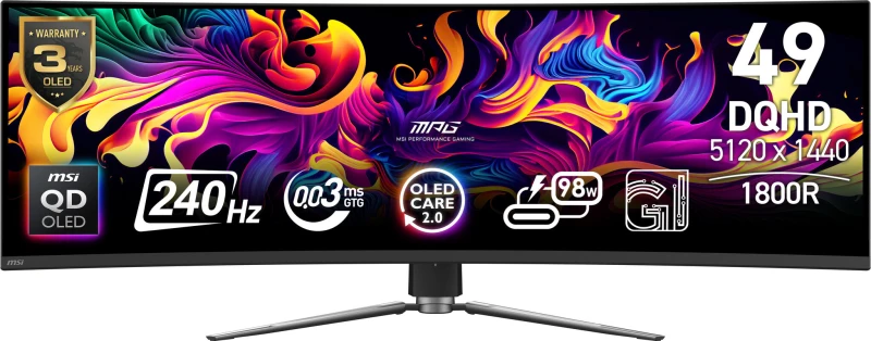 Image of MSI MPG 491CQPX QD-OLED computer monitor 124.5cm (49") 5120 x 1440 pixels Dual QHD Black MPG 491CQPX QD-OLED