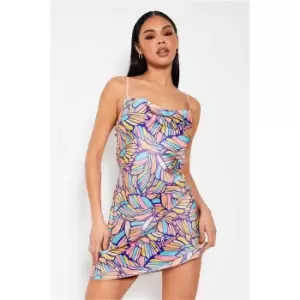 Image of I Saw It First Baby Pink Butterfly Print Satin Cowl Neck Dress - Pink