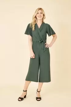 Image of Green Wrap Over Jumpsuit With Angel Sleeves