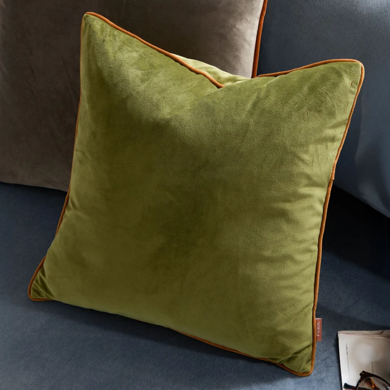 Image of Furn Furn Meridian Velvet Cushion in Olive Size: 45cm x 45cm Olive 45cm x 45cm Unisex 5025532353771