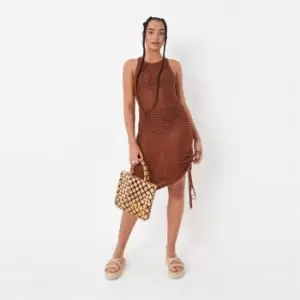 Image of Missguided Ruche Side Midaxi Dress - Brown