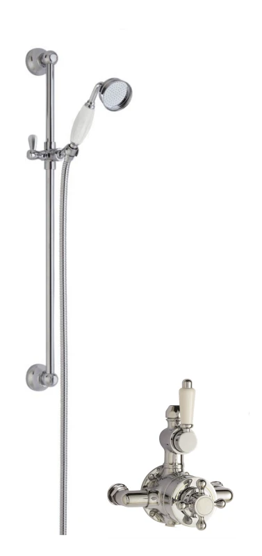 Image of Balterley Traditional Twin Exposed Valve Slide Rail Shower Set Chrome White Silver unisex