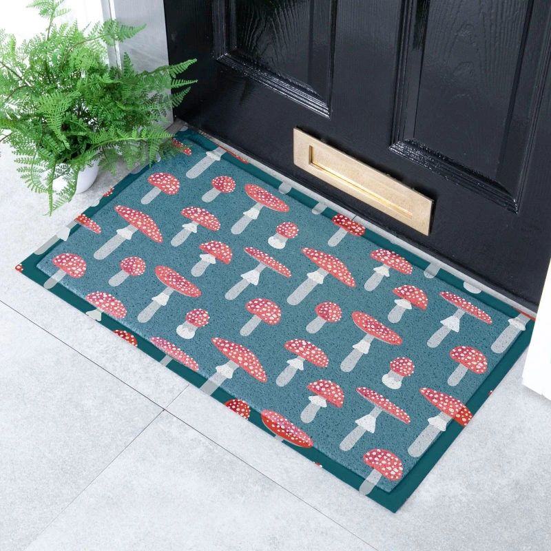 Image of Native Natural Red & White Mushroom Pattern Doormat (70 X 40Cm)