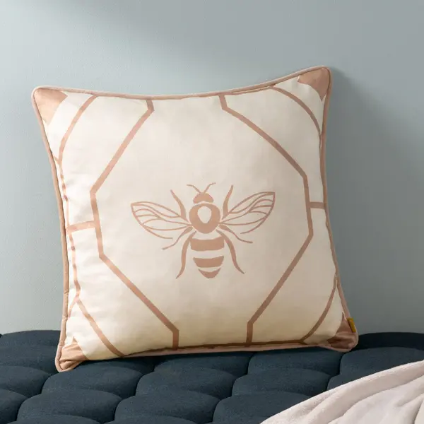 Image of Bee Deco Geometric Cushion Champagne, Champagne / 43 x 43cm / Polyester Filled