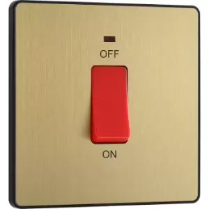 Image of BG Evolve Brushed (Black Ins) 45A Square Switch, Double Pole With LED Power Indicator in Brass Steel