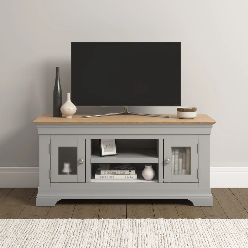 Image of Seconique Bordeaux Small TV Stand Pebble Grey And Oak Fully Assembled