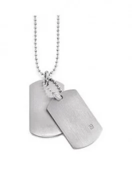 Image of Beaverbrooks Stainless Steel And Cubic Zirconia Dog Tag Pendant