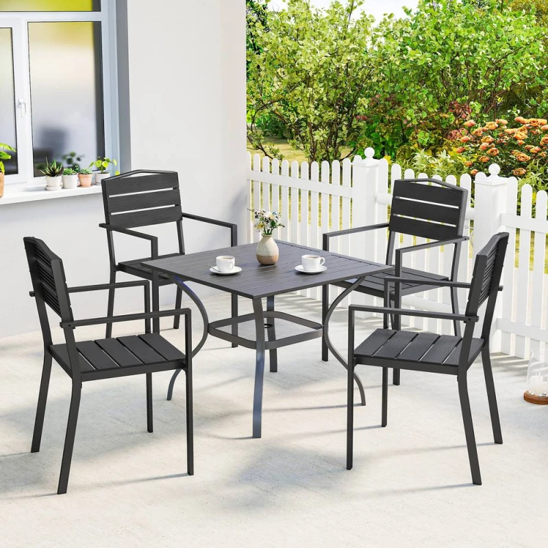 Image of OUTSUNNY Garden Chairs Set of 4, Garden Dining Chairs, HDPE Seat, Black Unisex