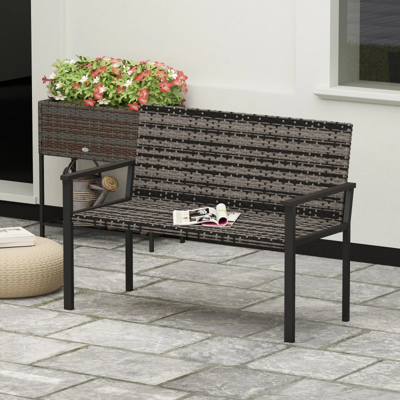 Image of Outsunny Rattan Garden Bench Loveseat with Quick-Drying Padding, Mixed Grey 867-284V00GG