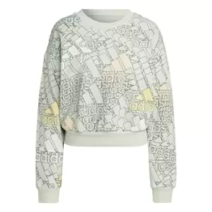 Image of adidas Essentials Multi-Colored Logo Crop Sweatshirt Wome - Linen Green / Multicolor / Whi