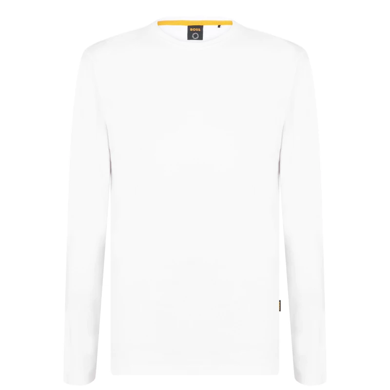 Image of Boss Mens Tacks Long-sleeve T-Shirt, Tonal Logo Badge White 100 male 2XL