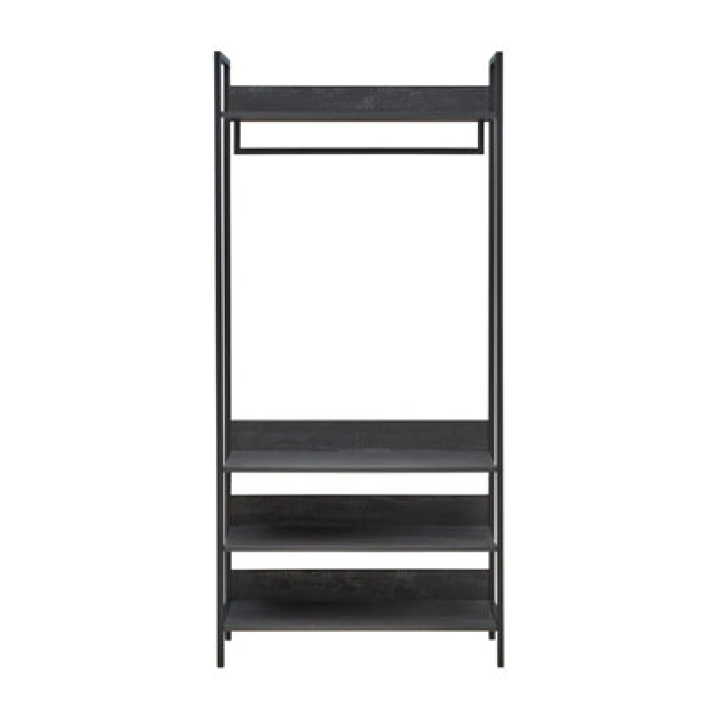 Image of Timber Art Design Zahra Bedroom Double Open Wardrobe 4 Shelves Furniture Storage Cupboard Black