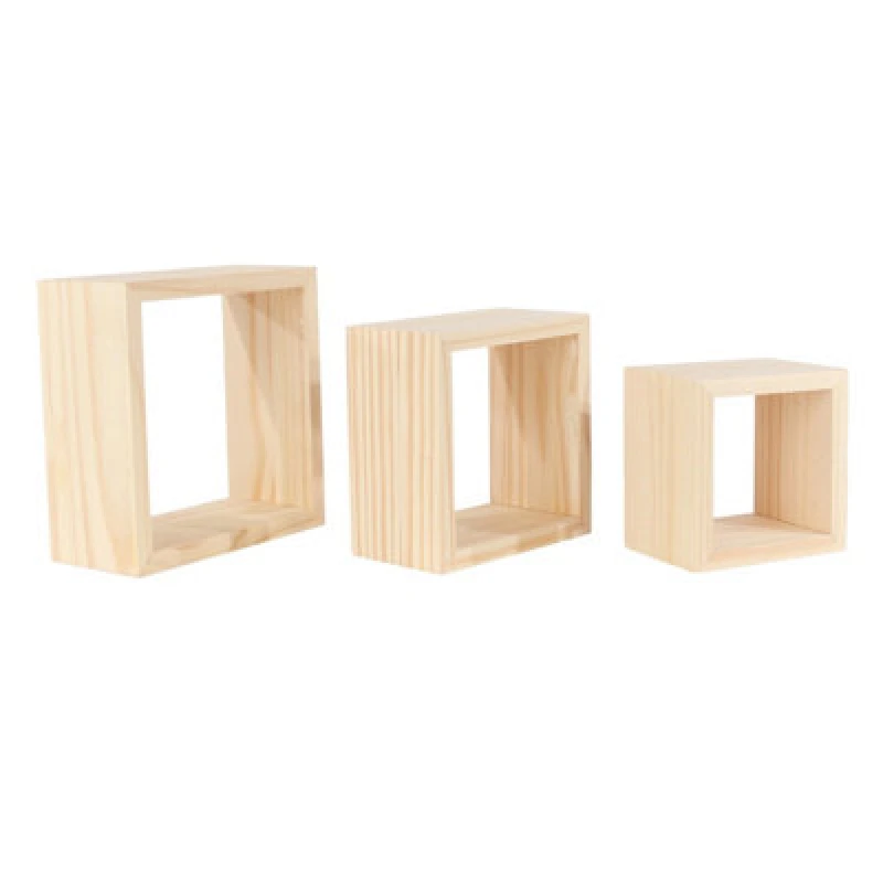 Image of Core Products Set Of 3 Floating Wall Cube Shelves - Solid Pine, Natural Sanded Finish