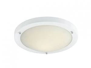 Image of 1 Light Flush Ceiling Light Matt White, Opal Glass IP54, E27