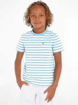 Image of Tommy Hilfiger Boys Breton Pocket Stripe short Sleeve T-Shirt - Skysail, Blue, Size 14 Years