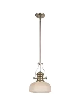 Image of Telescopic Dome Ceiling Pendant E27 With 26.5cm Prismatic Glass Shade, Polished Nickel, Clear