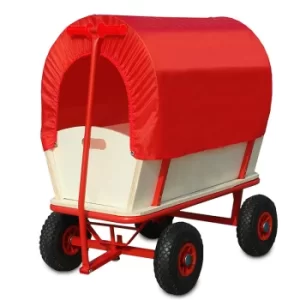 Image of Pull Along Trolley Wood Red with Canopy
