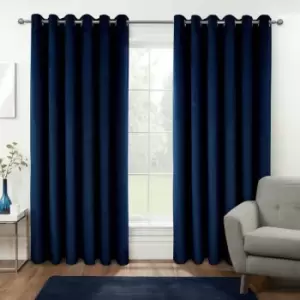 Image of Thermal 100% Blackout Navy Velvet Curtains, 117 x 137cm (46 x 54) - Navy - Homescapes
