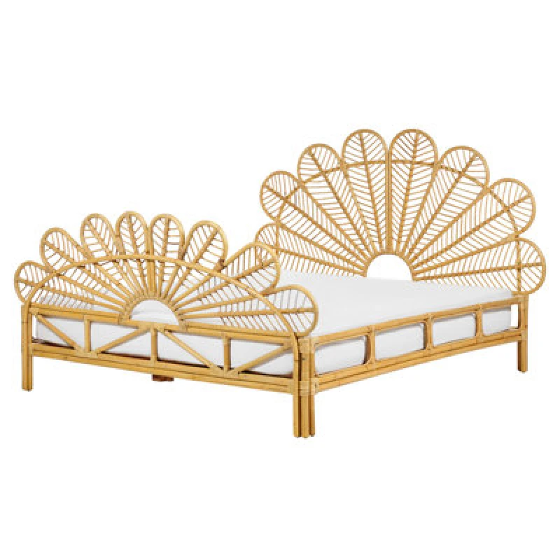 Image of Beliani Bed Rattan Florentine 160 X 200 Cm (Eu King Size) Light Brown