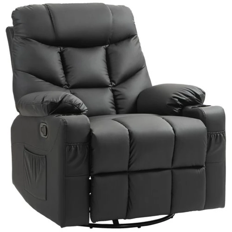 Image of HOMCOM Manual Recliner Chair with Footrest - Cup Holder - Swivel Base - Cream - Black TJ Hughes 5056725555078