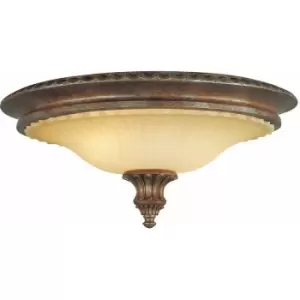 Image of Loops - 2 Bulb Flush Light Excavation Glass Ridged Banding British Bronze LED E27 60W