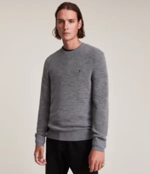 Image of AllSaints Mens Ivar Merino Crew Jumper, Grey, Size: XL