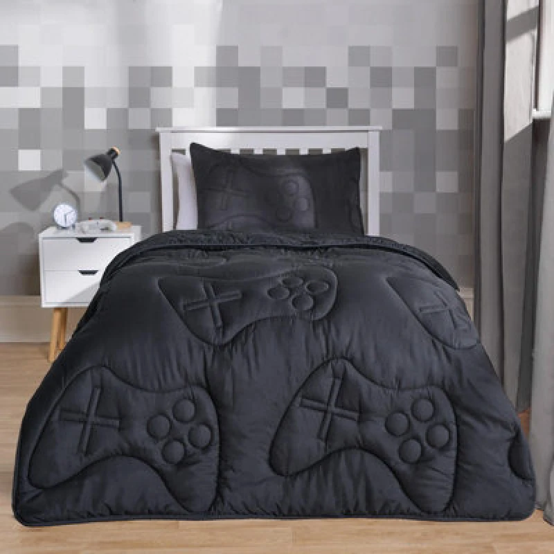 Image of OHS OHS Gaming Duvet Coverless Quilted 7.5 TOG Pillowcase Set Embossed in Black Size: Double Black Double Unisex 5027434210831