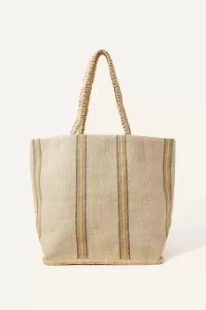 Image of Stripe Handheld Jute Beach Bag