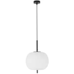 Image of Netlighting Merano Kenora 30cm Globe Pendant Ceiling Light Black Metal, Opal Gla