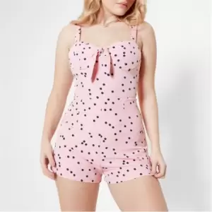 Image of I Saw It First Polka Dot Tie Front Cami Playsuit - Pink