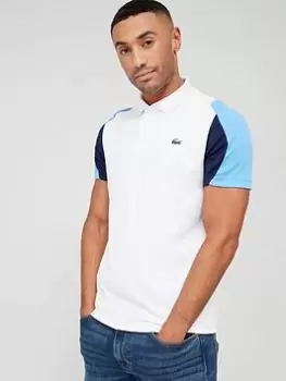 Image of Lacoste Colour Block Contrast Sleeve Polo Shirt - White, Size 4XL, Men