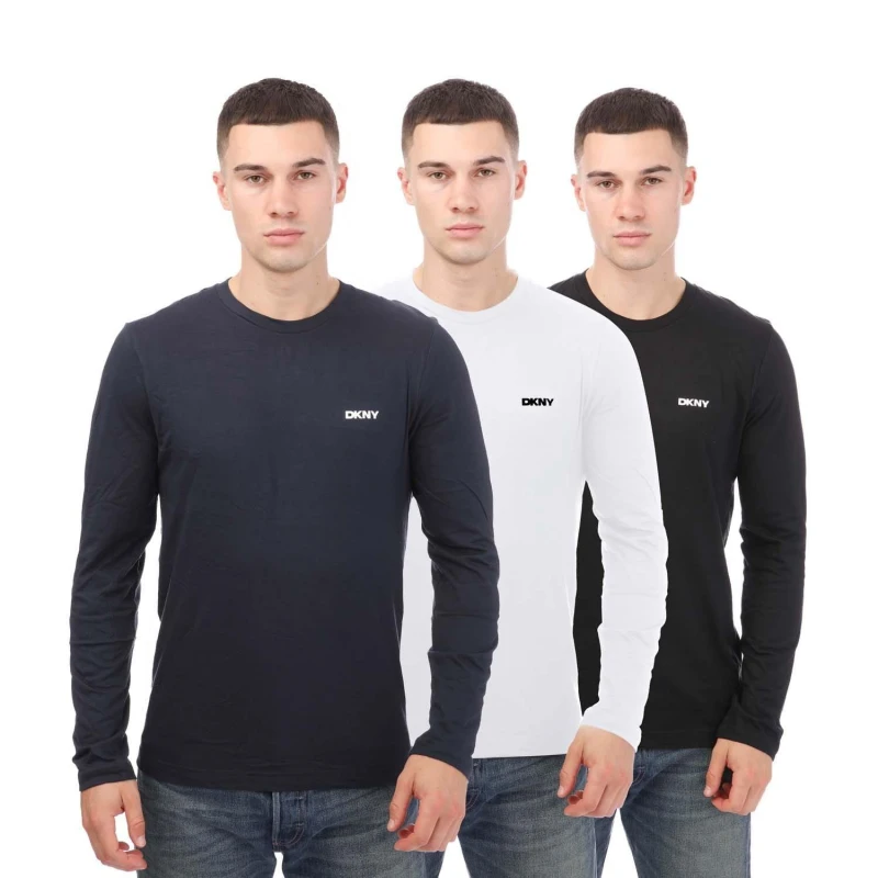 Image of DKNY Warrior 3 Pack Long Sleeve T-Shirt - Black Grey White Black Grey White S