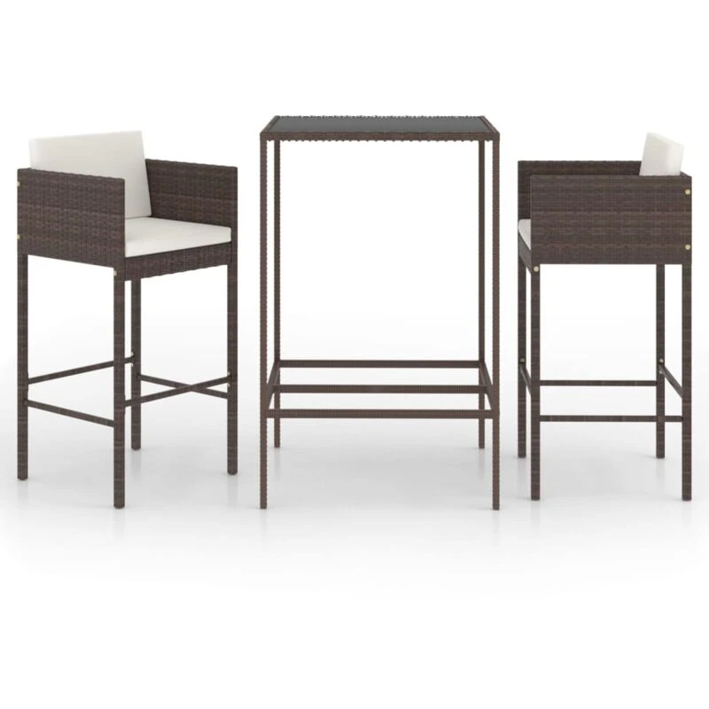 Image of VIDAXL 3 Piece Garden Bar Set with Cushions Poly Rattan Brown Vidaxl 8720286833407