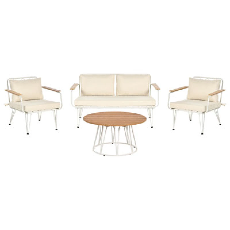 Image of Beliani Garden Lounge Set With Table 4 Seater Montesilvano Metal Light Beige