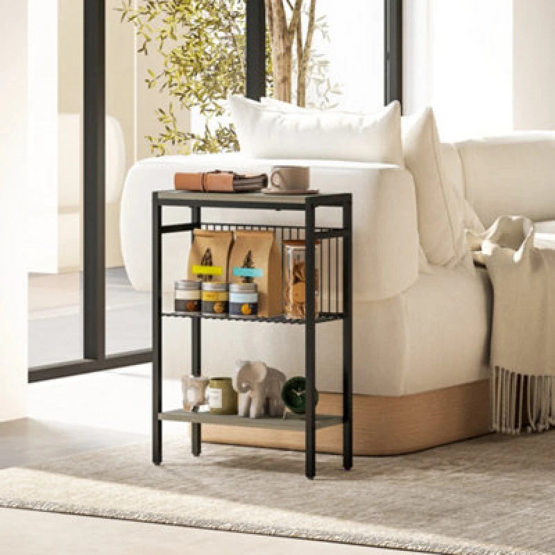 Image of HOMCOM Side Table with Storage, Small Table for Living Room, Bedroom, Grey - Homcom 5061025075928