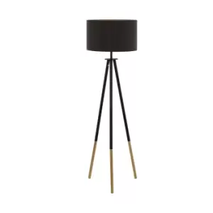 Image of Tripod Floor Lamp Light Cappuccino Gold Shade 1 x 60W E27 Bulb Standard