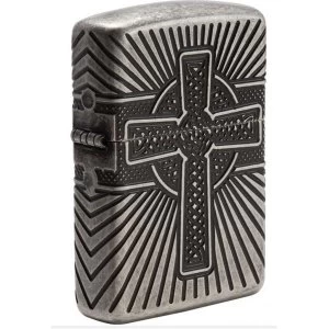 Image of Zippo Unisexs Celtic Cross Design Antique Silver Windproof Lighter