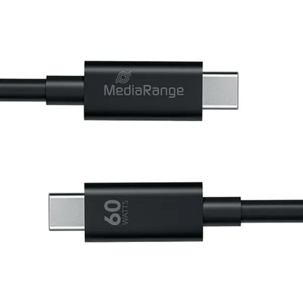 Image of MediaRange MediaRange USB Type C Cable Charge and Sync USB 3.0 5Gbit 60W Max 1.2m Black MRCS213 MRCS213