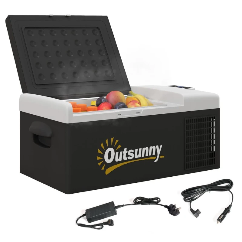 Image of Outsunny Outsunny 16L Car Refrigerator Fridge Freezer, 12/24V DC and 100-240V AC, Black