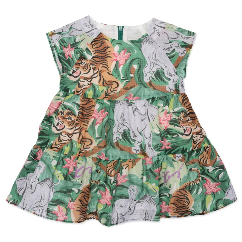 Image of Kenzo Kids Jungle Mini Dress Forest Green female 6-9 Mnth