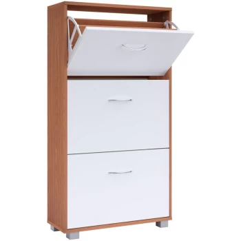 Image of Shoe Storage Cabinet 3 Flip Doors Wooden Organiser Footwear Rack Standing Drawer for Narrow Hallways 115x60x24cm Buche - weiß (de)