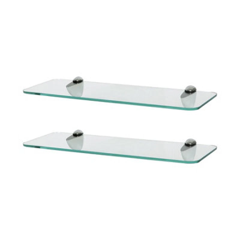 Image of Harbour Housewares 2X Rounded Floating Glass Shelves - 40Cm - Silver Brackets - Bathroom Shower Storage Vanity Display Unit Shelf