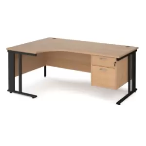 Image of Office Desk Left Hand Corner Desk 1800mm With Pedestal Beech Top With Black Frame 1200mm Depth Maestro 25 MCM18ELP2KB