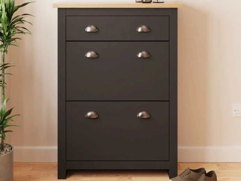 Image of GFW Lancaster Black 2 Door 1 Drawer Shoe Cabinet
