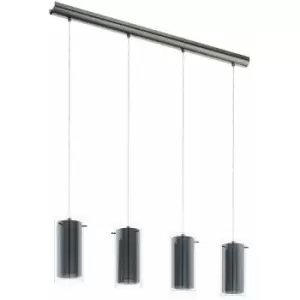 Image of Pendant Light Colour Satin Nickel Shade Clear Grey Glass Fabric Bulb E27 4x16W