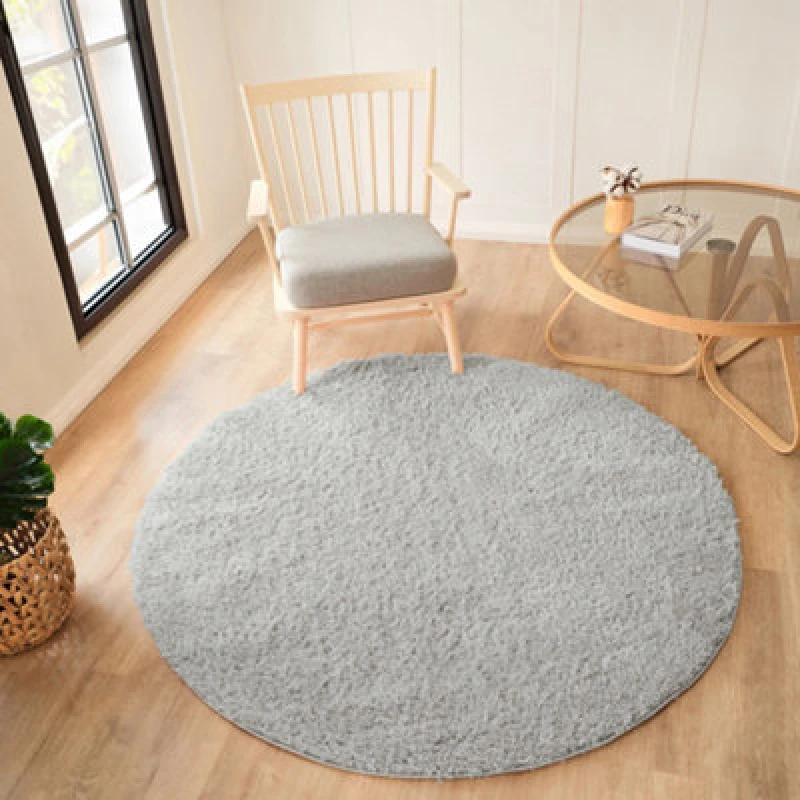 Image of Livabliss Round Shaggy Solid Color Plush Pile Light Grey Soso Area Rug 160 X 160 Cm - Easy Care, Ideal For Living Room & Bedroom