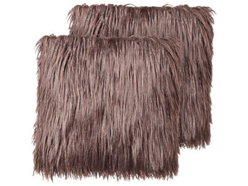 Image of Beliani Set Of 2 Decorative Cushions Corokia Faux Fur 45 X 45cm Brown Solid